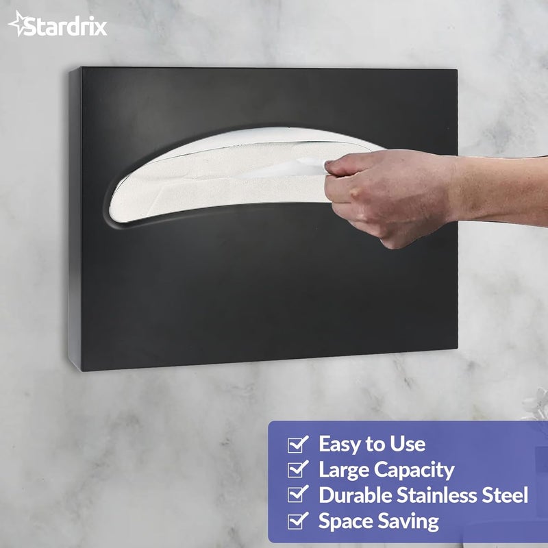 stardrix Stainless Steel Toilet Seat Cover Dispenser, Wall Mount Single or 1/2 Fold Large Capacity Toilet Seat Covers Holder for Commercial and Residential, Matt Black - Image 4